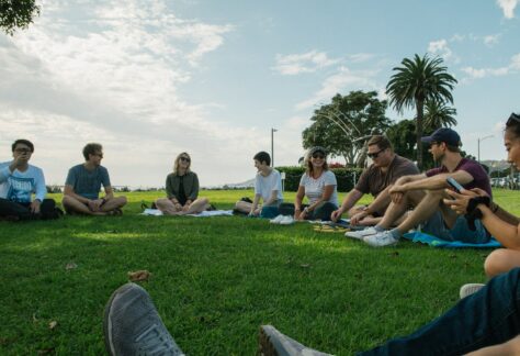 People sitting on the grass