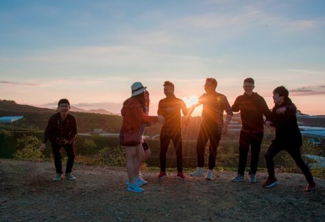 teen group at sunset